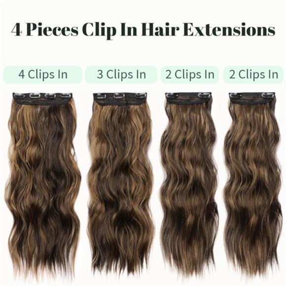 Clip in Long Wavy Synthetic Hair Extension 20 Inch 4PCS Balayage